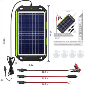 12V 10W Solar Battery Charger Pro - Built-in MPPT Charge Controller + 3-Stages Charging - 10 Watts Solar Panel Trickle Battery Maintainer for Car, Motorcycle, Boat, ATV etc.